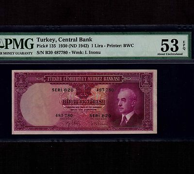 Turkey 1930 ( 1942 ), 1 Lira旧紙幣 Turkey 1930 ( 1942 ), 1 Lira旧紙幣
