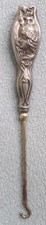 STERLING SILVER Art Nouveau Embossed Victorian Lady Flowers Button Hook Antique