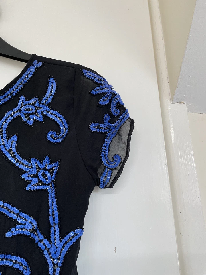 true decadence Size 12 Black Dress With Beads And Blue Sequin Patterns/ Wedding - Image 3 of 4