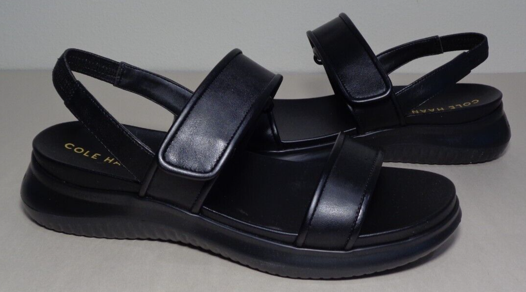 COLE HAAN ゼログランドMERITT SANDAL 8 B BLACK Cole Haan Size 8 Wide ZEROGRAND MERITT Black Leather Sandals