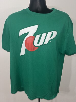 7 Up  Graphic Print  T Shirt Men Large Logo Cotton Blend Green