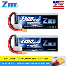 2x Zeee 14.8V 50C 3300mAh 4S LiPo Battery XT60 for RC Car Truck Boat Drone FPV