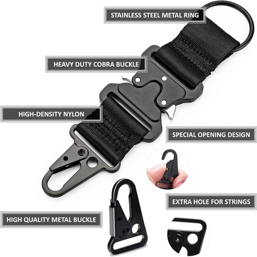 Tactical Military Keychain Quick Release Carabiner EDC Gear Clip Key Hook Buckle - Picture 6 of 15