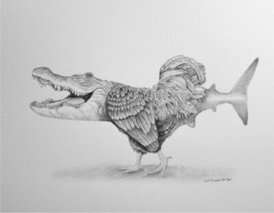 Will Crane Hybrid 21 Graphite Pop Surreal Art Drawing Alligator Chicken Shark