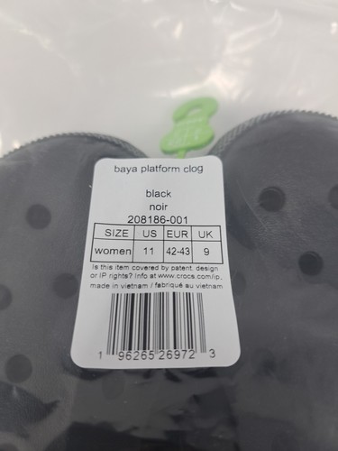 Crocs Mujer Plataforma Negro Zapatos Baya Zuecos Sandalias 208186-001 Talla 11 Envío Gratis - Imagen 10 de 10