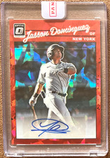 Jasson Dominguez 2023 Donruss Optic Retro Autograph Cracked Ice Red #1990-JD /23