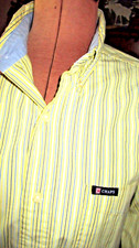 Yellow CHAPS EASY CARE Blend Blue STRIPED Long Slv Collar Button Shirt/Size M
