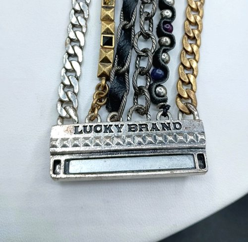 Lucky Brand Bracelet Cuff Multi Strand Chain Rhinestone Magnetic 7.5" Unisex - Picture 9 of 11