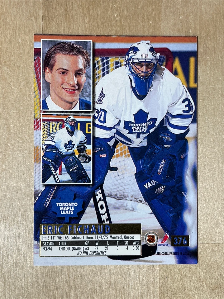 1994-95 Toronto Maple Leafs ROOKIE Eric Fichaud Fleer Ultra #376 ROOKIE CARD - Image 2 of 2