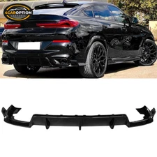 Fits 20-24 BMW G06 X6 M Sport Rear Bumper Lip Diffuser PP 3PCS Gloss Black
