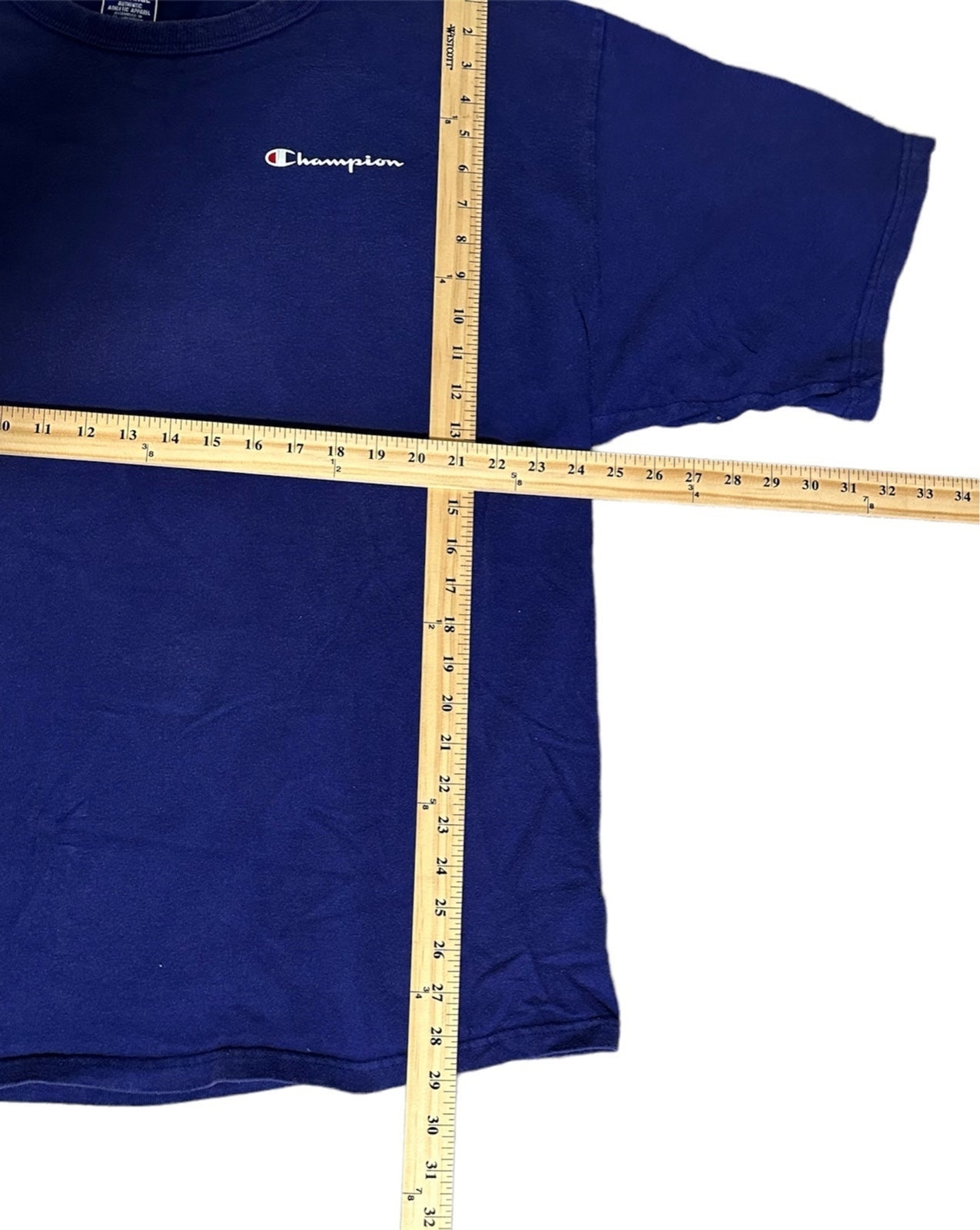 Vintage 90s Basic Blue Champion Script Logo T Shi… - image 2