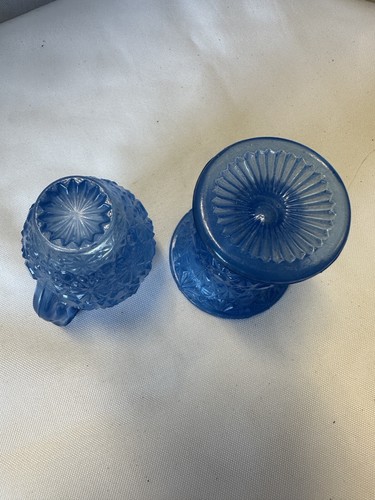 2 Daisy and Button Pattern Toothpick Holders, Blue Glass, Urn And Pitcher - Picture 4 of 4