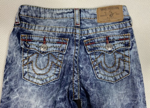 True Religion Jeans 10 Acid Wash Blue Flap Pocket Straight Leg Unisex - Picture 3 of 4
