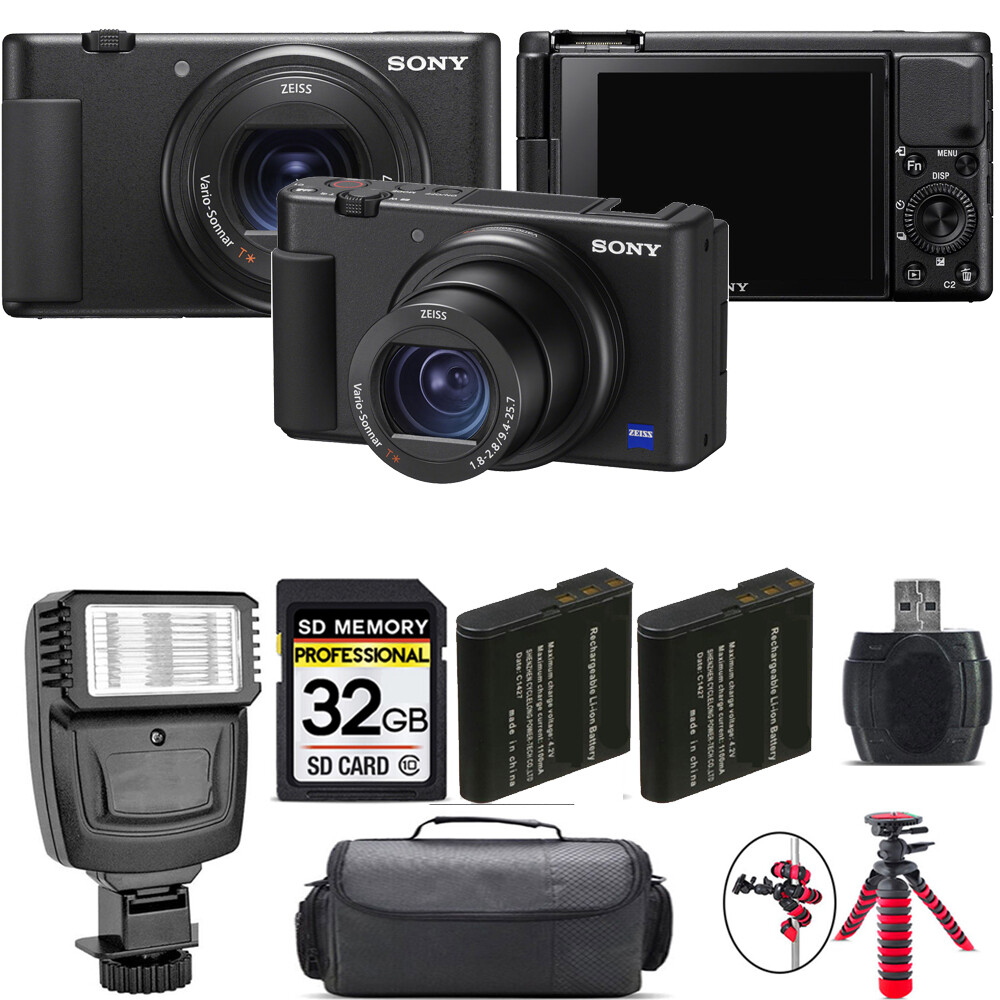Sony ZV-1 Digital Camera (Black) + Extra Battery + Flash - 32GB