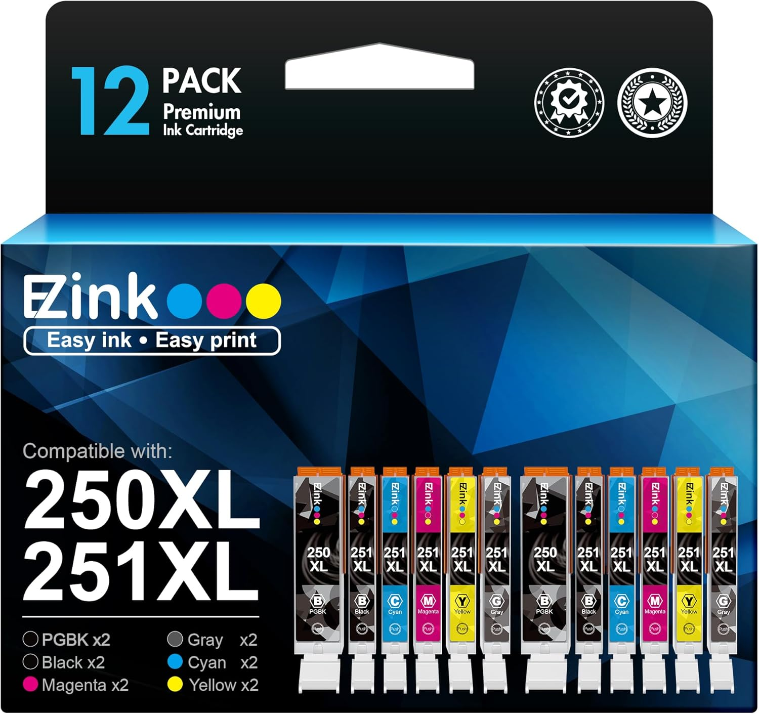 Ink Cartridges Compatible Replacement for Use 12 Pack 2 Yellow 2 Black 2 Gray-image