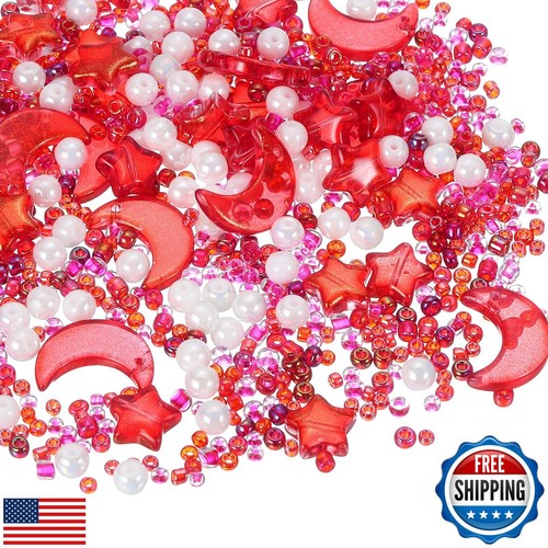 uxcell 110Pcs Star Moon Beads, Star Moon Acrylic Pearl Beads Crystal Glass Sp