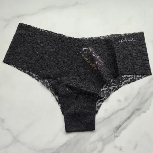 PINK Victoria's Secret No-Show Soft Lace Cheekster Panty Pure Black Size S - Picture 2 of 9