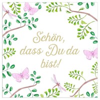 20 Servietten SchöN, Dass Du Da Bist Ranke Schmetterlinge Weiß 33X33Cm