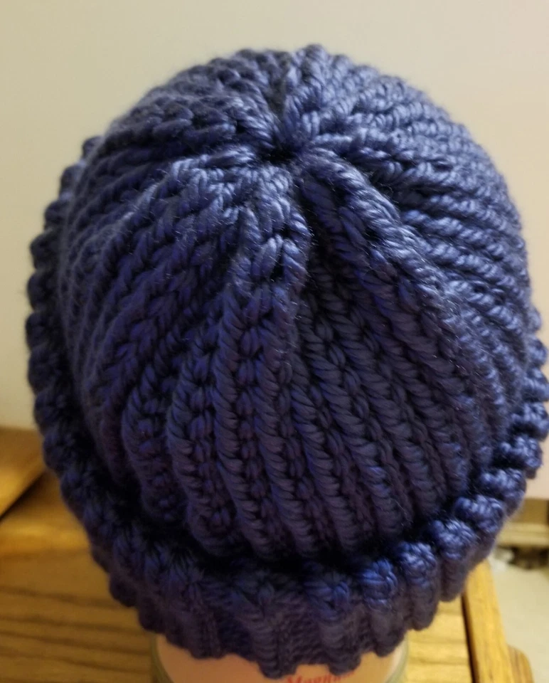 Gorro XL azul zafiro mezcla de lana extra grueso/cálido suave tejido a mano 100 % hecho a mano Foto 4 de 4