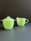 Fire King Jane Ray Creamer Sugar with Lid Jadeite Anchor Hocking Vintage USA
