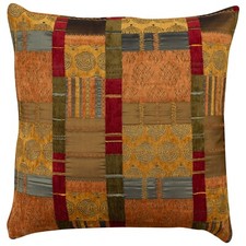 XL Moroccan Patchwork Double Sided Cushion. 23" Square. Terracotta Oranges.