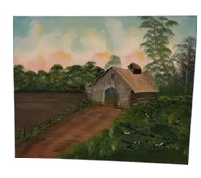 Original Oil Painting Signed R. Murray  “Grandpa’s Corn Crib” Rustic Barn Scene