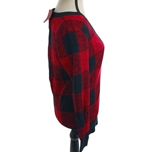 Mossimo Cardigan Sweater Red Black Buffalo Plaid V Neck Womens Size S - Picture 3 of 6