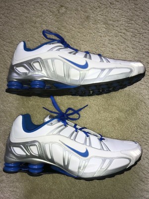 blue and white nike shox