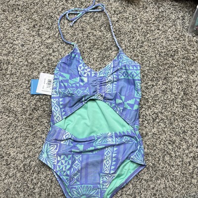 O Neil Swimwear  Winona Tile Cinched One Piece, Lavender, Girls size 8, NWT