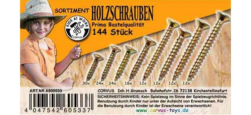 Corvus 600533 Box Holzschrauben 144 Stück 8 Größen für Kinder Werkzeug NEU