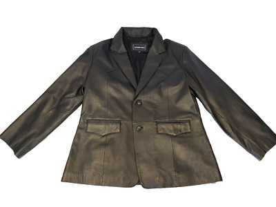 SAGUARO WEST Black GENUINE LEATHER Jacket Women's Size 46 Reg Lined Coat Buttons