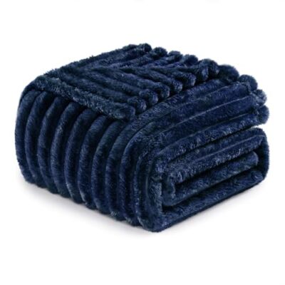 Navy Blue Fleece Throw Blanket 50x60 Inches Lightweight Cozy for All Seasons 