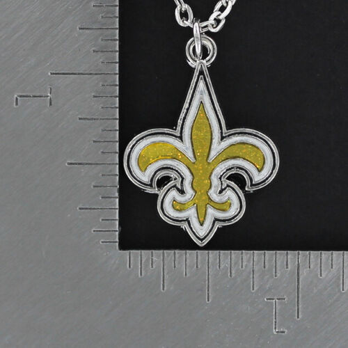 NEW ORLEANS SAINTS Necklace - Pewter Enamel Charm Pro Football NFL Fleur de Lis - Picture 2 of 3