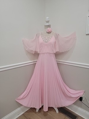 party hostess dress Vintage 70s Painterly Cape Chiffon Evening Dress Gown Party Hostess 8 36 / UK 8 / EU 36/ US 4
