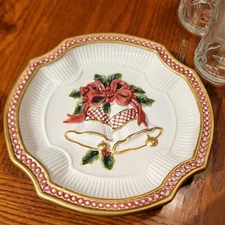 Christmas Fitz And Floyd Essentials Holiday Bells Canape Plate 8 3/4 Wide 