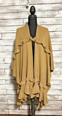 Soft Surroundings Beige Ruffle Topper Cardigan Wrap Jacket Kimono OSFM NWT