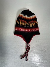 Handmade Peruvian Chullo Knit Hat Cusco Design Llama Motif Ear Flaps Acrylic