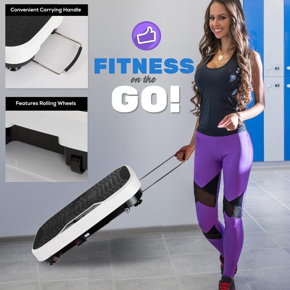 Hurtle Fitness Vibration Platform Machine - Home Gym Whole Body Shaker Exercise Machine Workout Trainer Fast Weight Loss w/Resistance Bands Easy Carry Wheel Remote Adjustable Speed