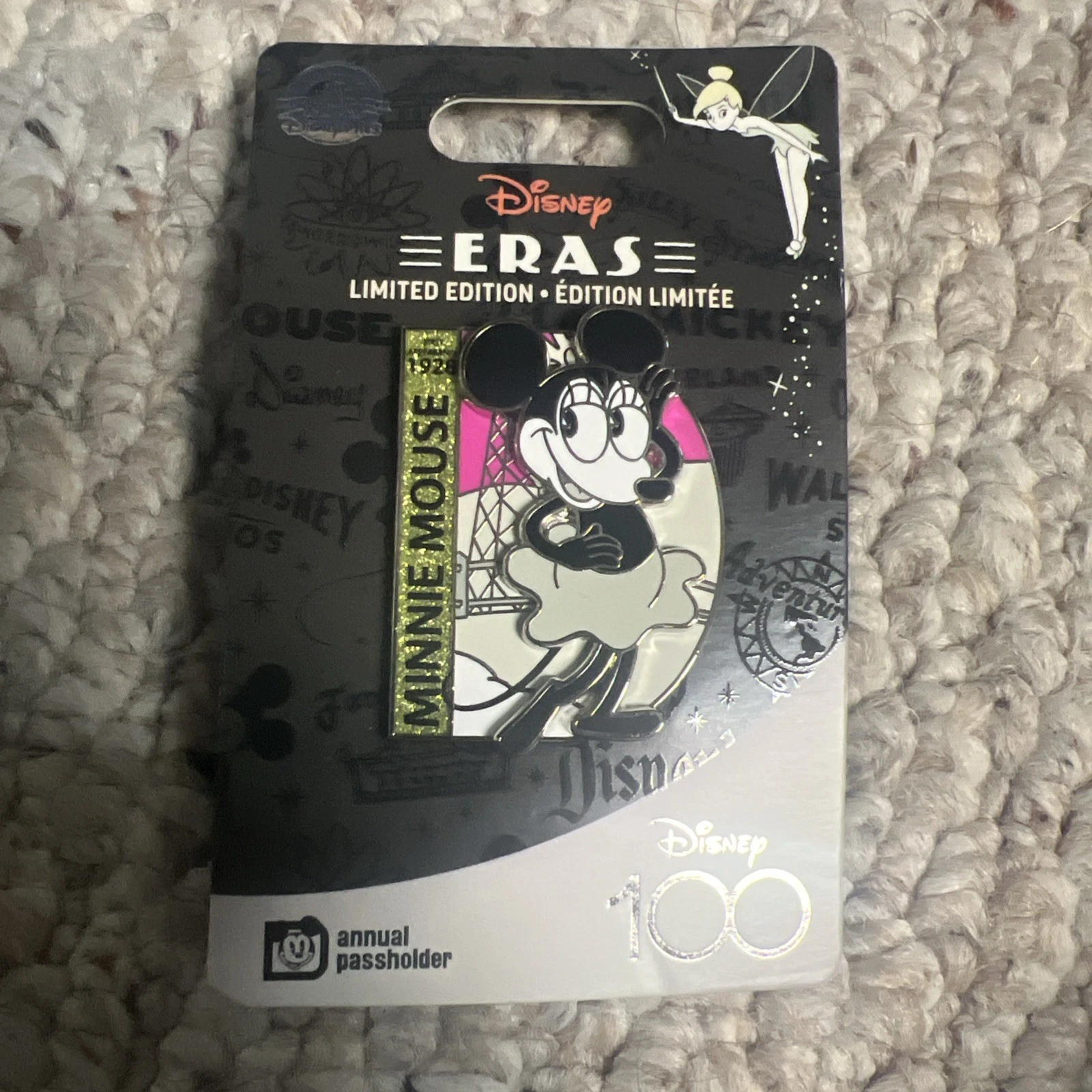 Disney 100 Eras Minnie Mouse Black and White Pin Annual Passholder