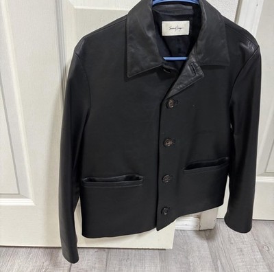 Second Layer mad dog Black Leather Button Jacket l Collar Short 