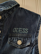 GUESS Girls Fit & Flare Dress Size 8 Sleeveless Denim Strawberry