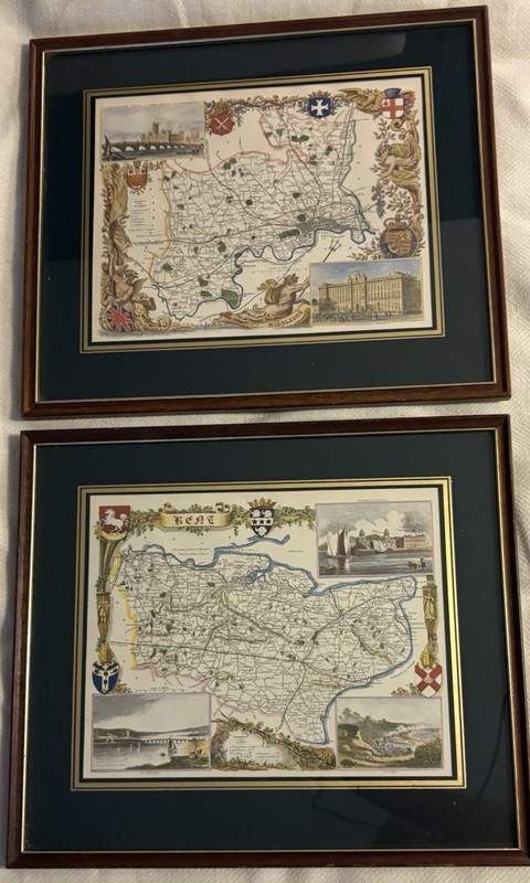 Framed Maps Of Middlesex  And Of Kent - Thomas Moule