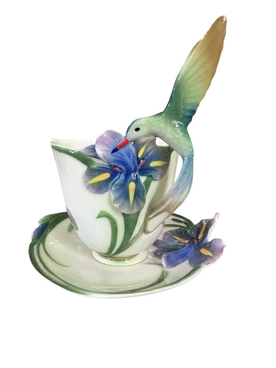 FRANZ PORCELAIN LONG TAIL HUMMINGBIRD TEA CUP & SAUCER FZ00129