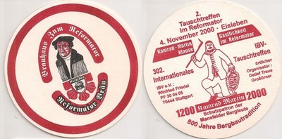 Brauhaus zum Reformer, Eisleben - old beer mat ''Exchange Meeting 2000'' IBV
