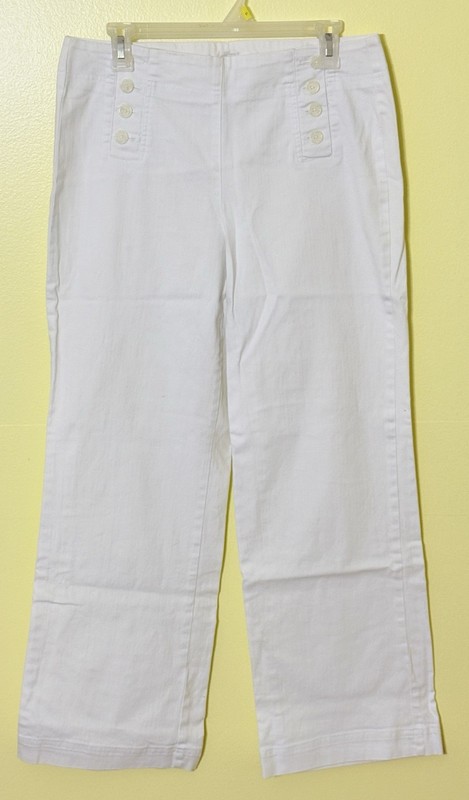 DRESSBARN Women’s Textured Sailor Button Pants WHITE Size 10