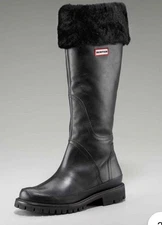 Hunter Steamboat Leather  Shearling tall  Boot sz 7 BLACK new 