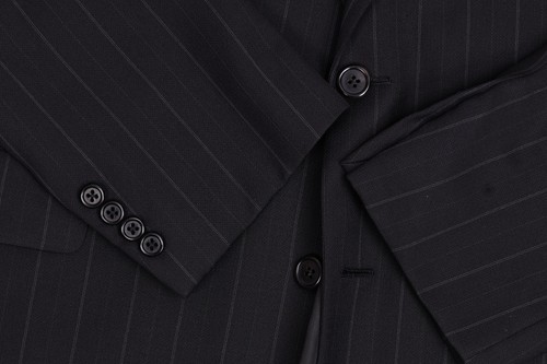 Vintage Hickey Freeman Boardroom Black Wool Stripe Suit 42L Pleated Pants 35x32 - Picture 7 of 19