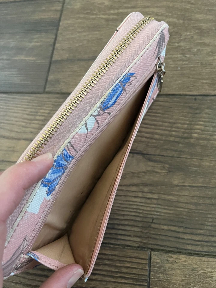 Guess Zip Around Wallet Pink With Floral Design 7.5" X 4" Compartments - Image 3 of 4