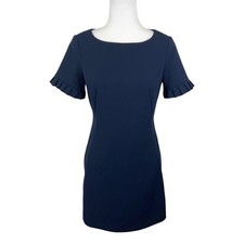 Tommy Hilfiger Dress Women 2 Navy Blue Ruffled Sleeve Straight Mini Party Career