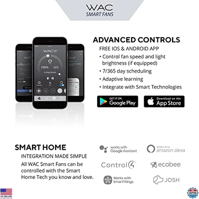 56" Smart Ceiling Fan with LED Light, Remote Control, Works with Alexa & App - Image 4 of 4